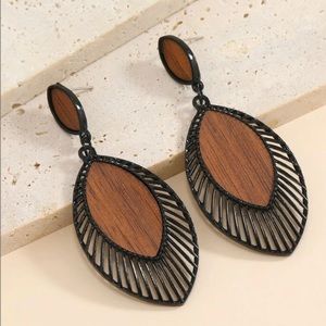 New boho wooden metal statement earrings